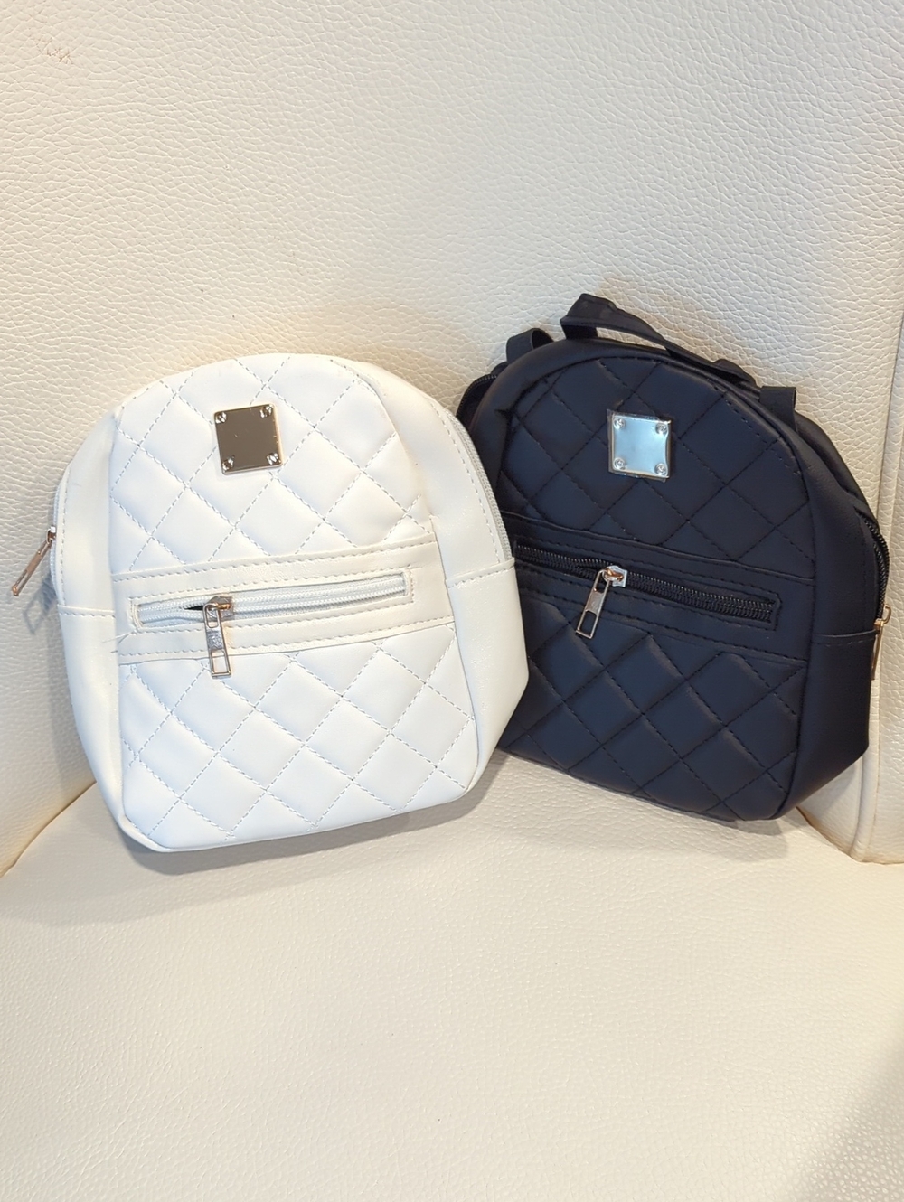 Quilted Mini Backpack Set - White and Black
